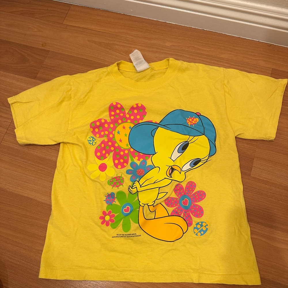 Vintage Tweety Bird Looney Tunes Kids Yellow T-Shirt
